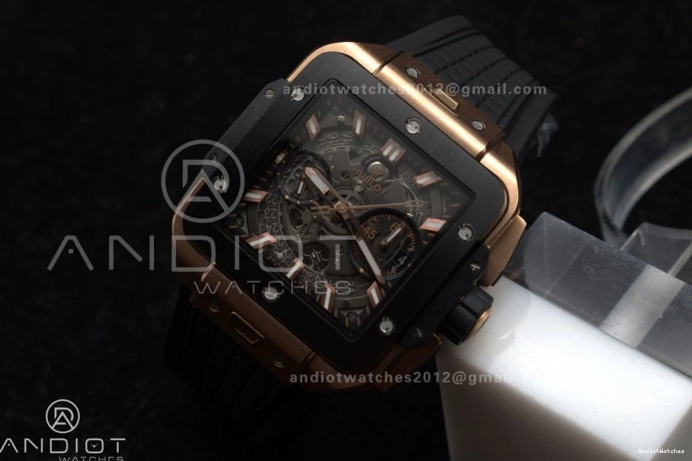 Unico on Dial Rubber Skeleton Bezel Square 42mm Black Affordable A Ceramic 1116 RG 1:1 BBF Bang Best Strap Edition 0107